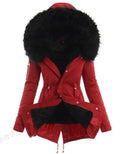 Winterparka met Bontkraag en Gevoerde Taille voor Dames - Rood