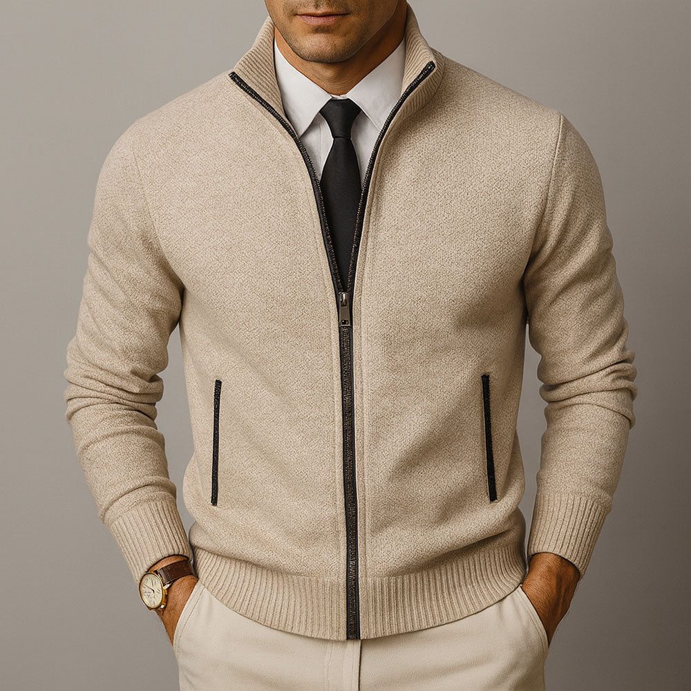 Wollen Ritssluiting Cardigan voor Heren - Beige