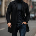 Wollen Trenchcoat met Lange Mouwen voor Heren - Zwart