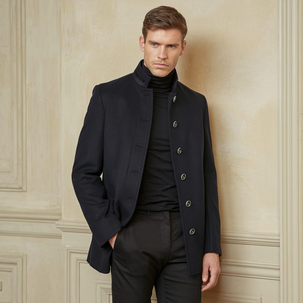 Wollen Trenchcoat met Opstaande Kraag voor Heren