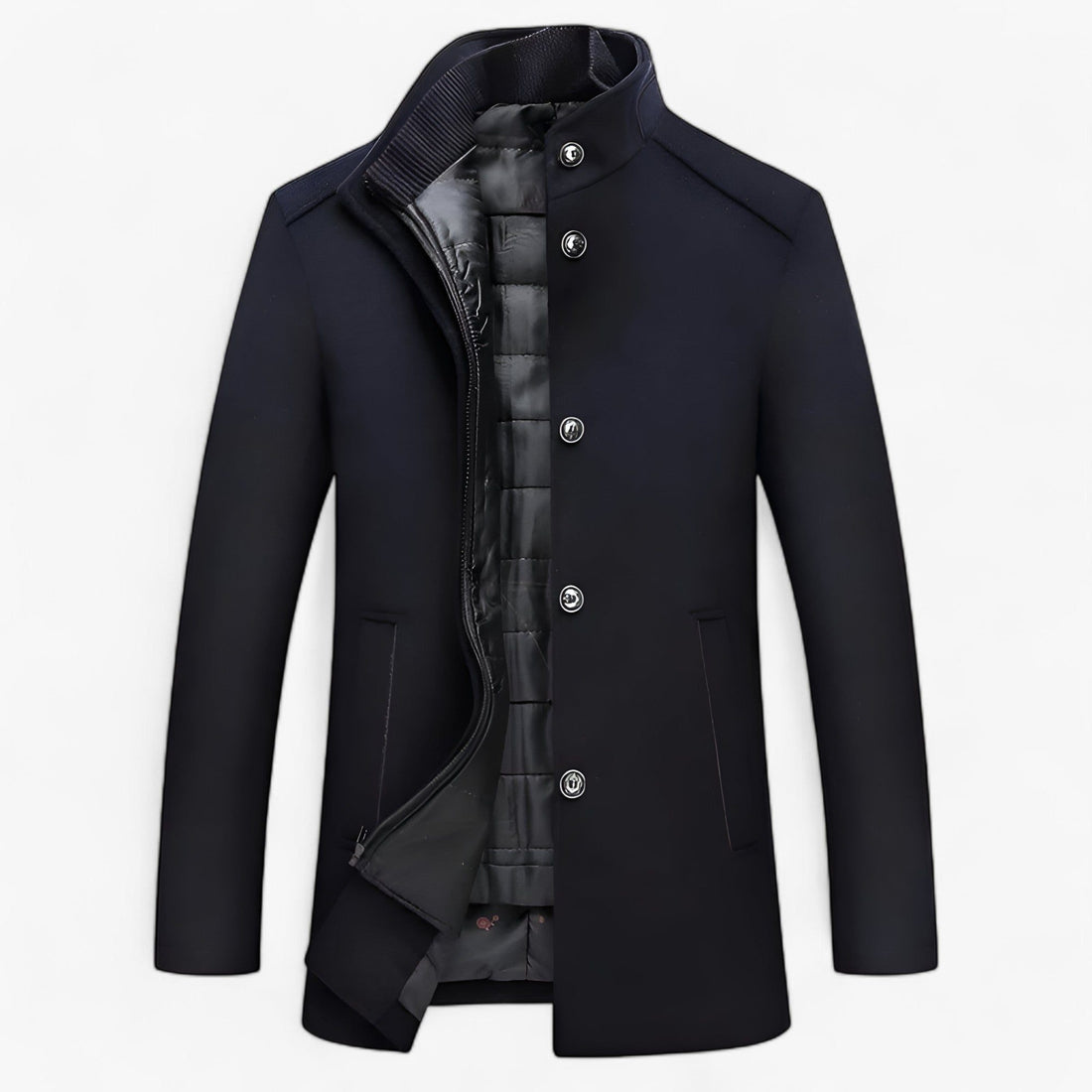 Wollen Trenchcoat met Opstaande Kraag voor Heren