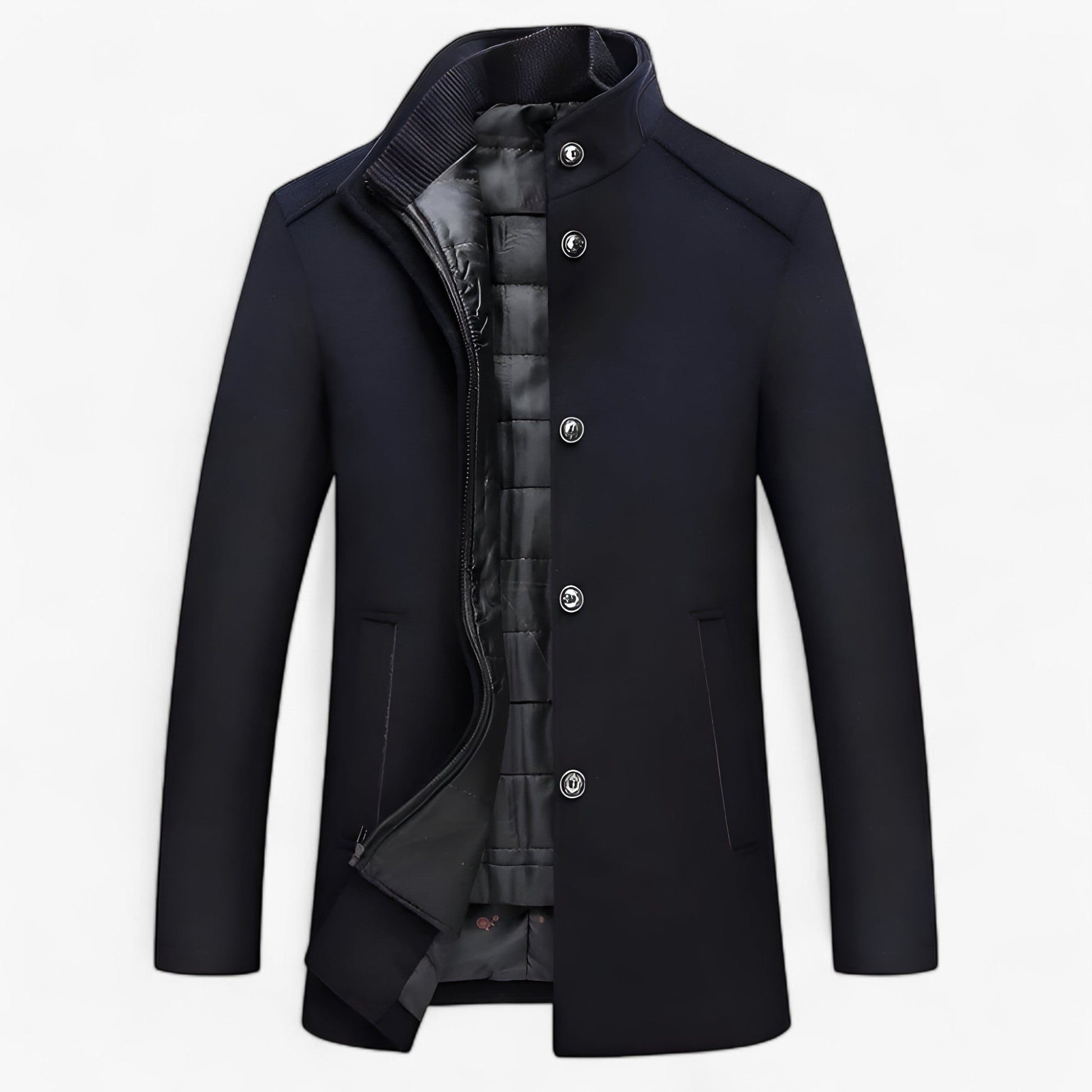 Wollen Trenchcoat met Opstaande Kraag voor Heren - View 2
