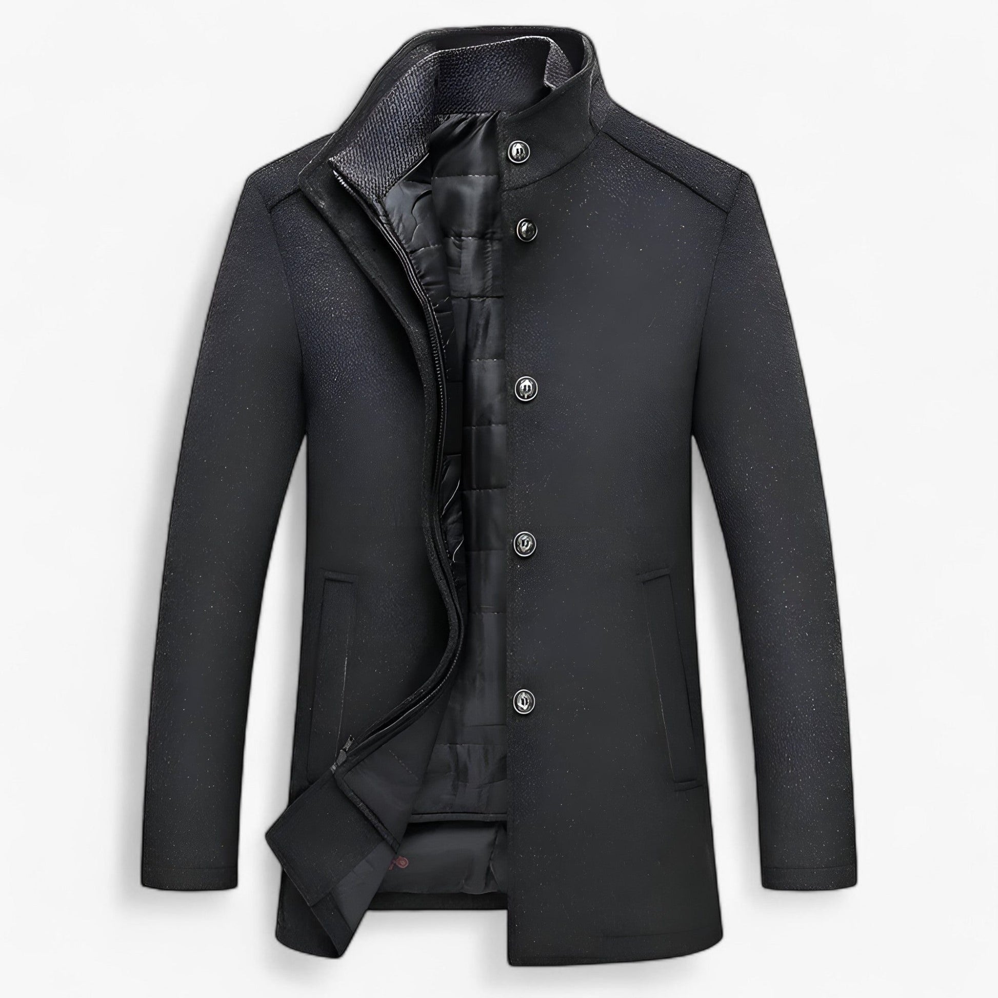 Wollen Trenchcoat met Opstaande Kraag voor Heren - Mørkegrå