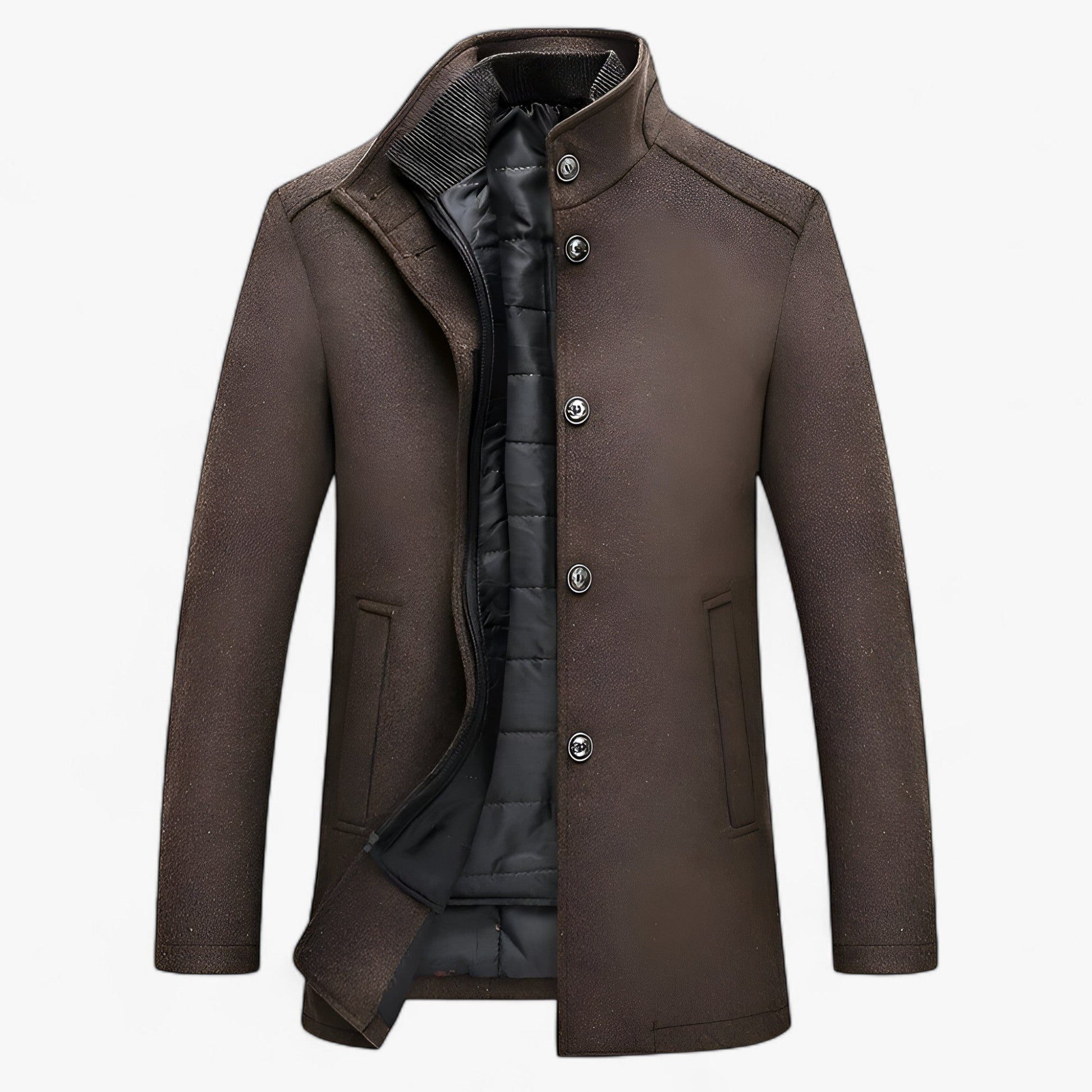 Wollen Trenchcoat met Opstaande Kraag voor Heren - Kamel