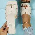 Woven Open Teen Sandalen met Verstelbare Gespen voor Dames - Crème