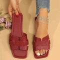 Woven Open Teen Sandalen met Verstelbare Gespen voor Dames - Donkerrood