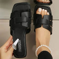Woven Open Teen Sandalen met Verstelbare Gespen voor Dames - Zwart