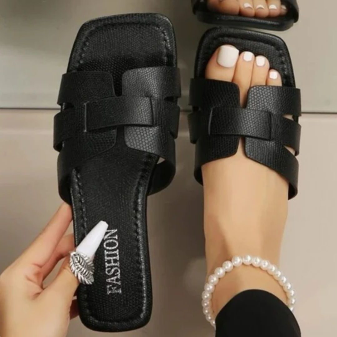 Woven Open Teen Sandalen met Verstelbare Gespen voor Dames - Zwart