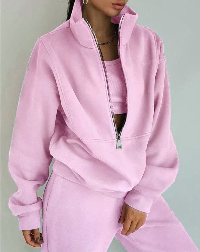 Zwart Joggingpak met Ritssluiting voor Dames - Roze