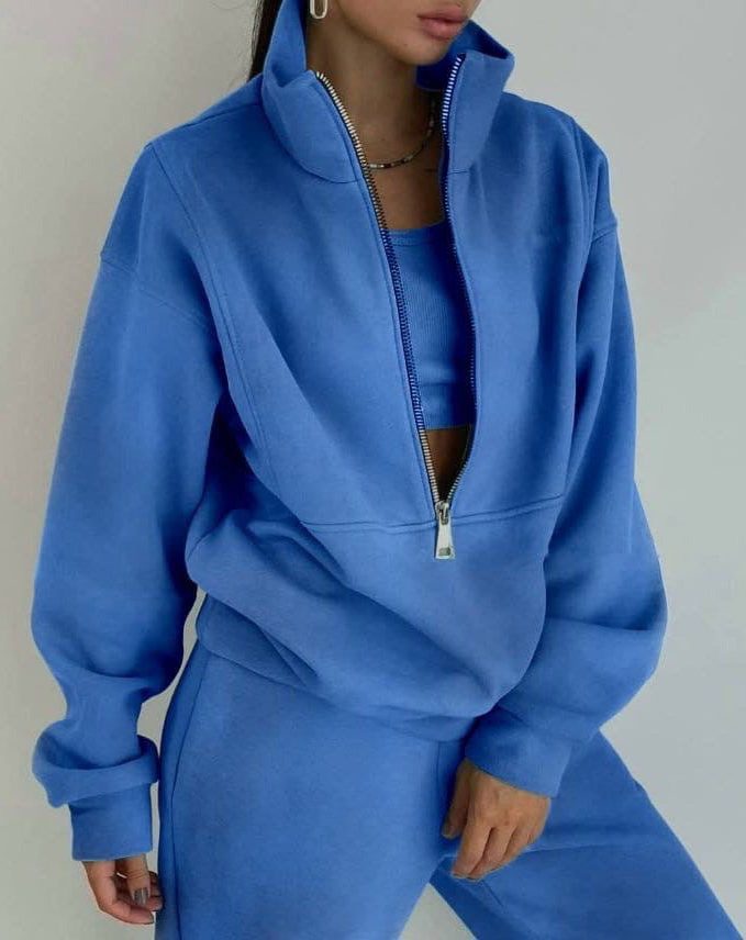 Zwart Joggingpak met Ritssluiting voor Dames - Blauw